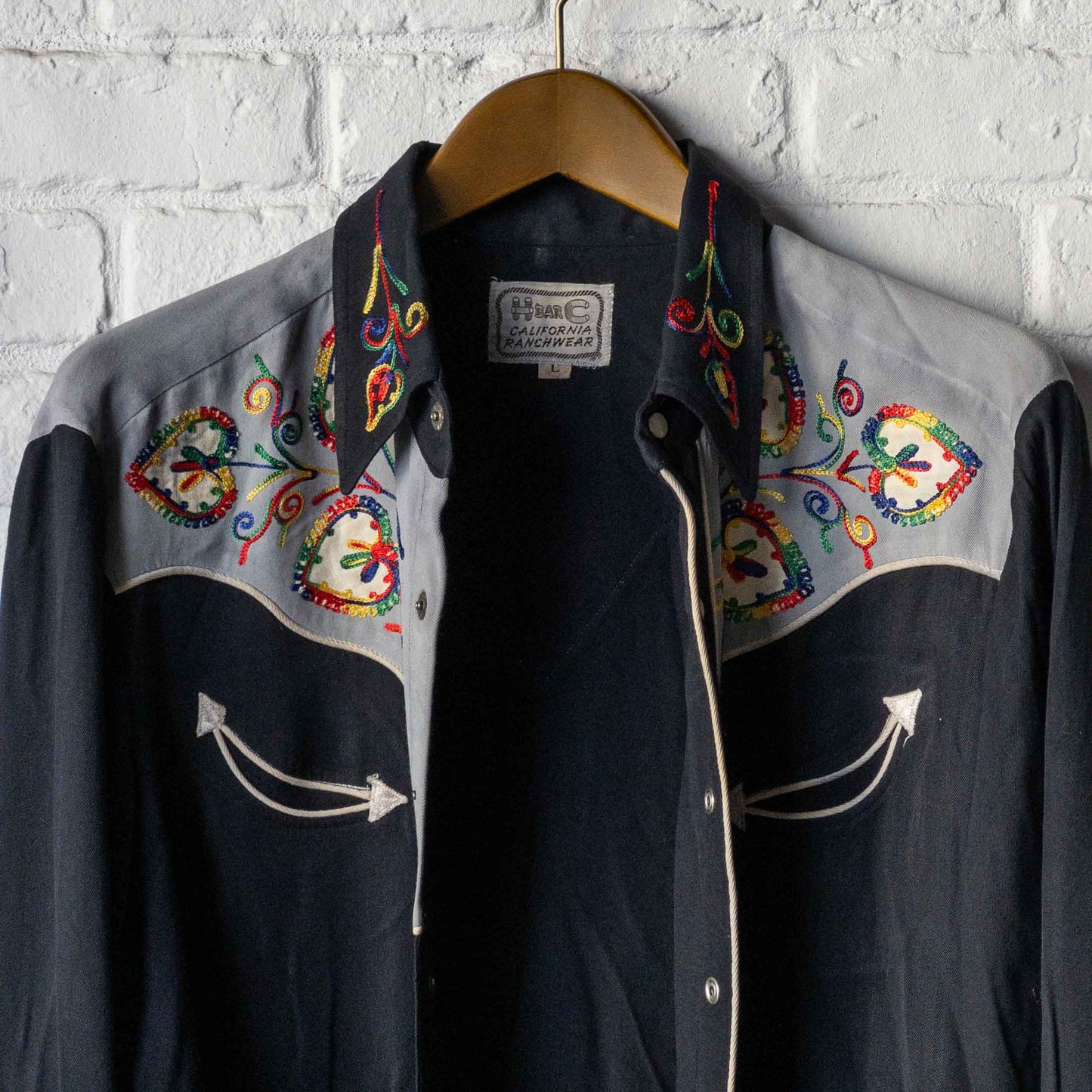 H BARC EMBROYDERY WESTERN SHIRTS 50'S VINTAGE (L)