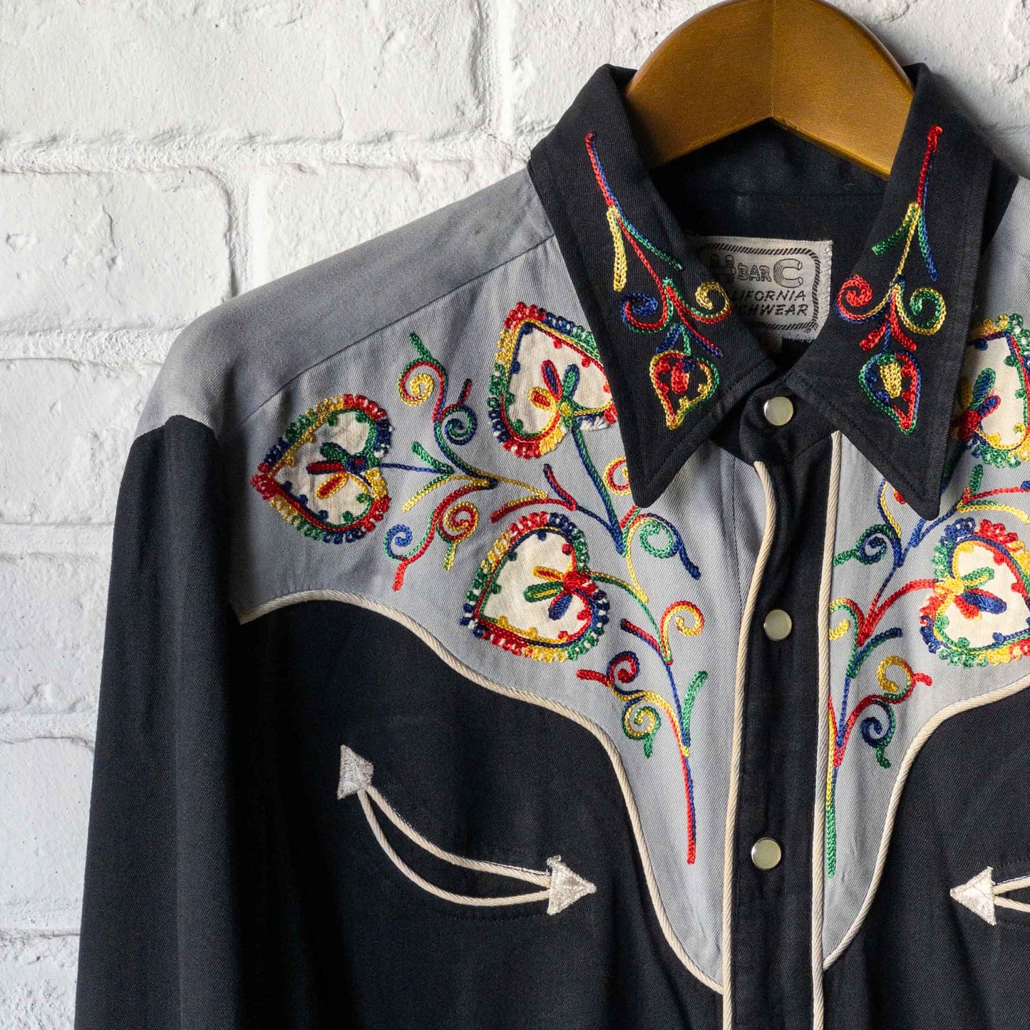 H BARC EMBROYDERY WESTERN SHIRTS 50'S VINTAGE (L)