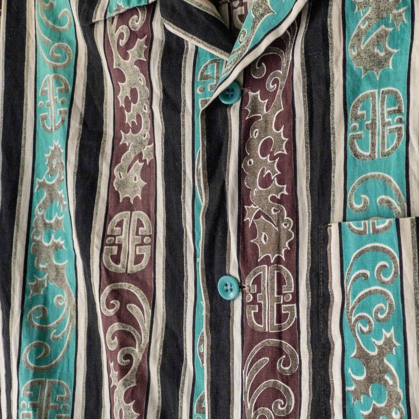 TAHITIAN SHORT SLEEVE SEAHORSE STRIPE PETTERN SHIRTS 40'S VINTAGE