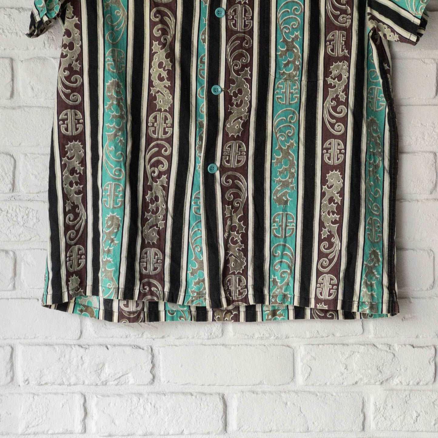 TAHITIAN SHORT SLEEVE SEAHORSE STRIPE PETTERN SHIRTS 40'S VINTAGE