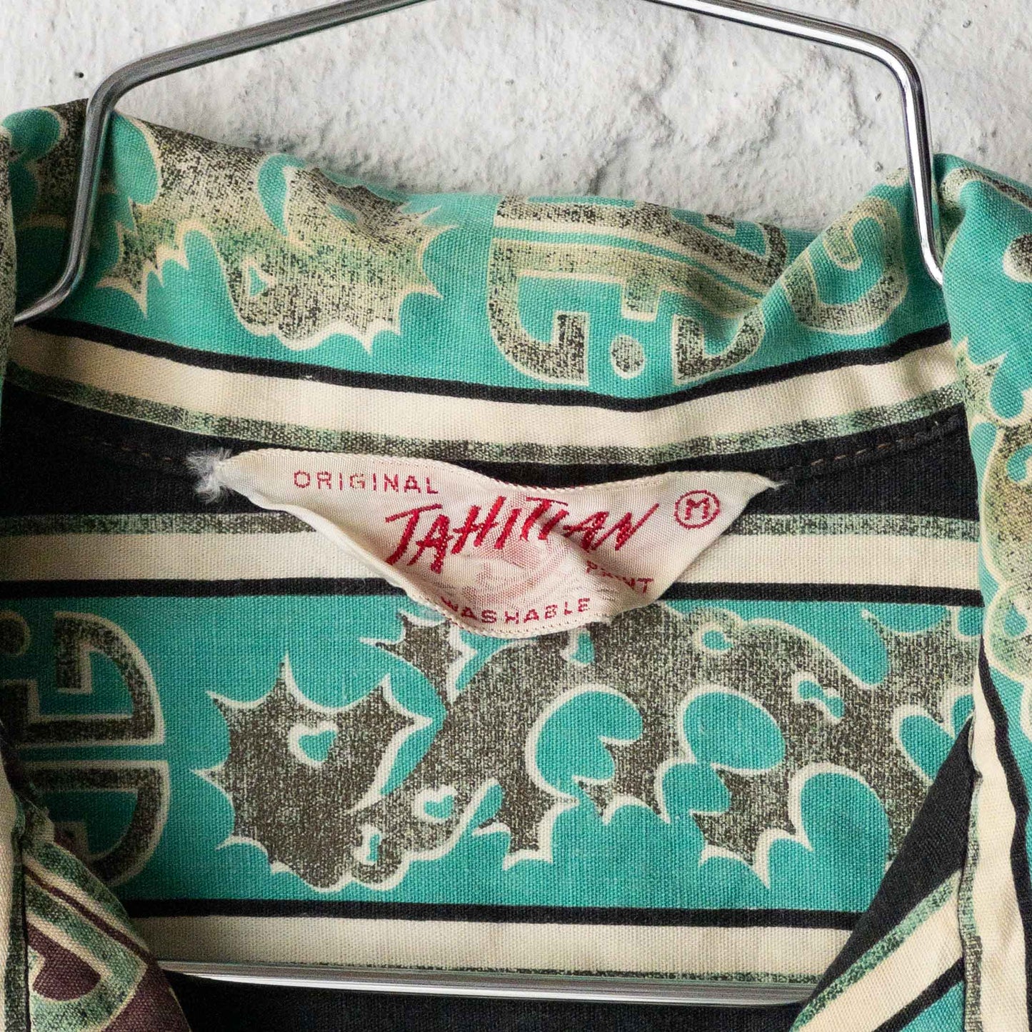 TAHITIAN SHORT SLEEVE SEAHORSE STRIPE PETTERN SHIRTS 40'S VINTAGE