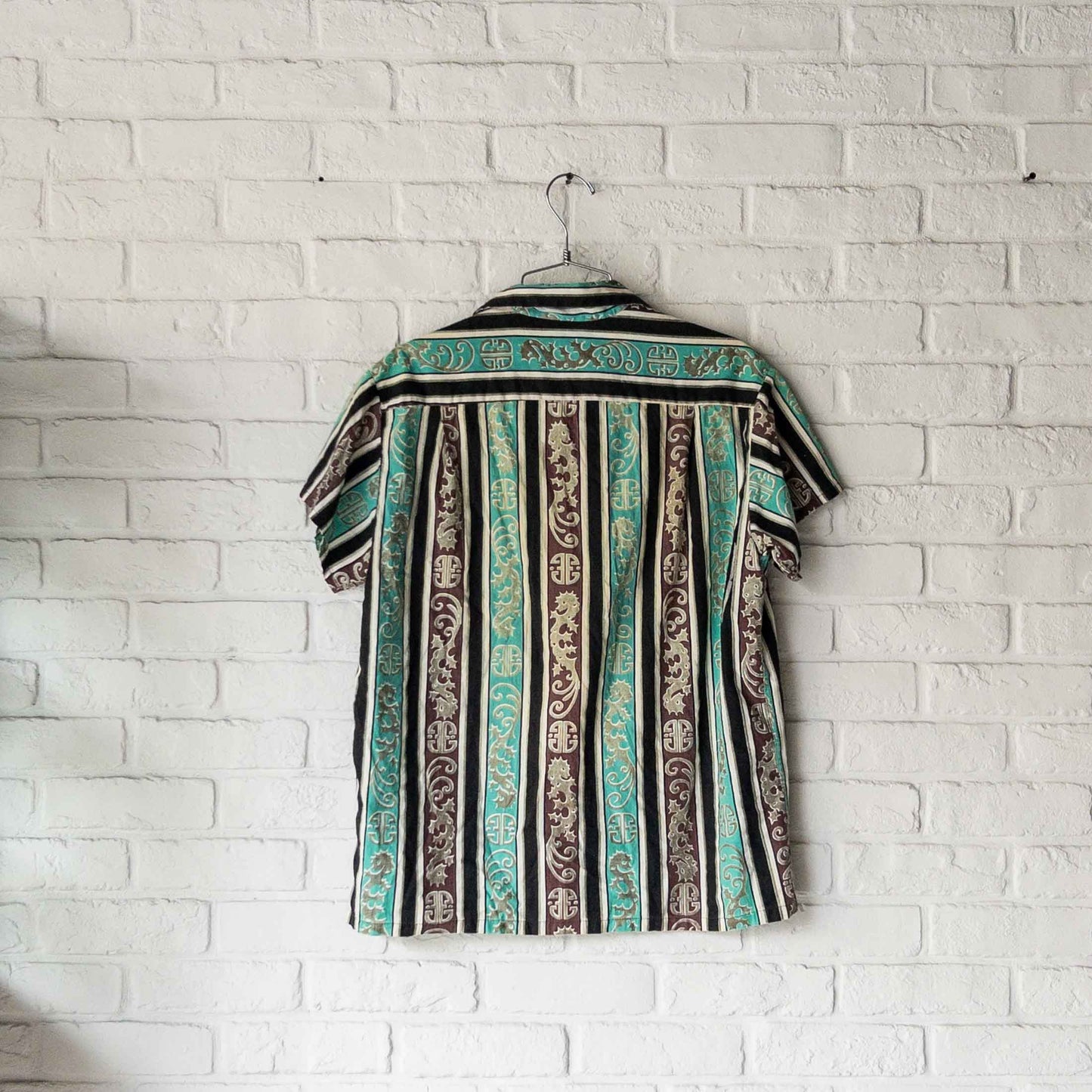 TAHITIAN SHORT SLEEVE SEAHORSE STRIPE PETTERN SHIRTS 40'S VINTAGE