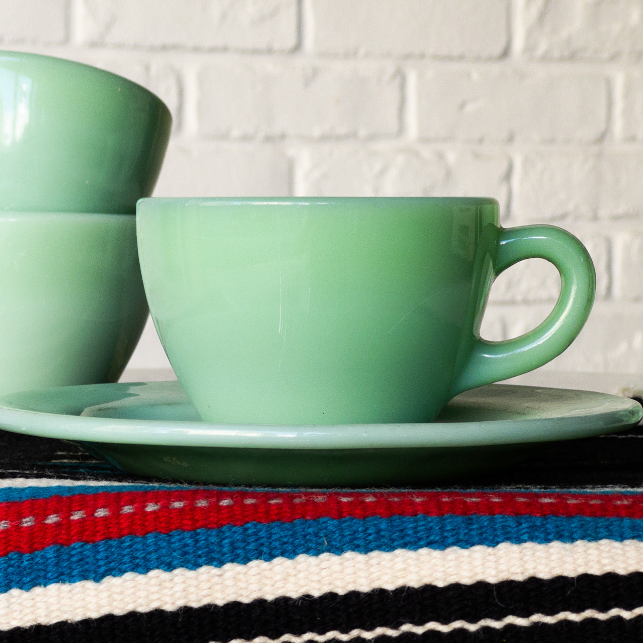 FIRE KING EXTRA HEAVY WEIGHT CUP&SAUCER JADE-ITE 1940'S-50'S VINTAGE