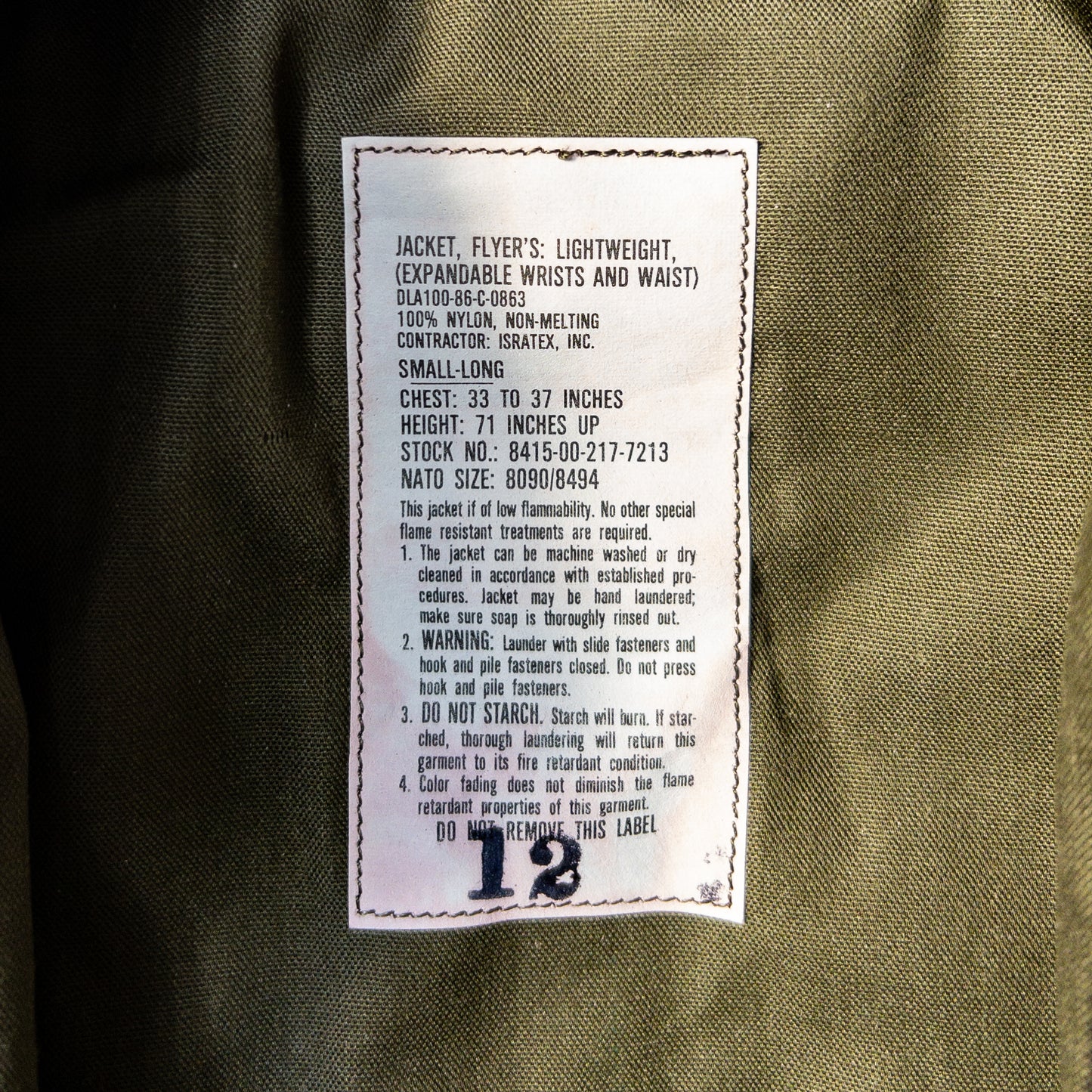 US ARMY LIGHT WEIGHT FLYER'S JACKET 86'S DEAD STOCK