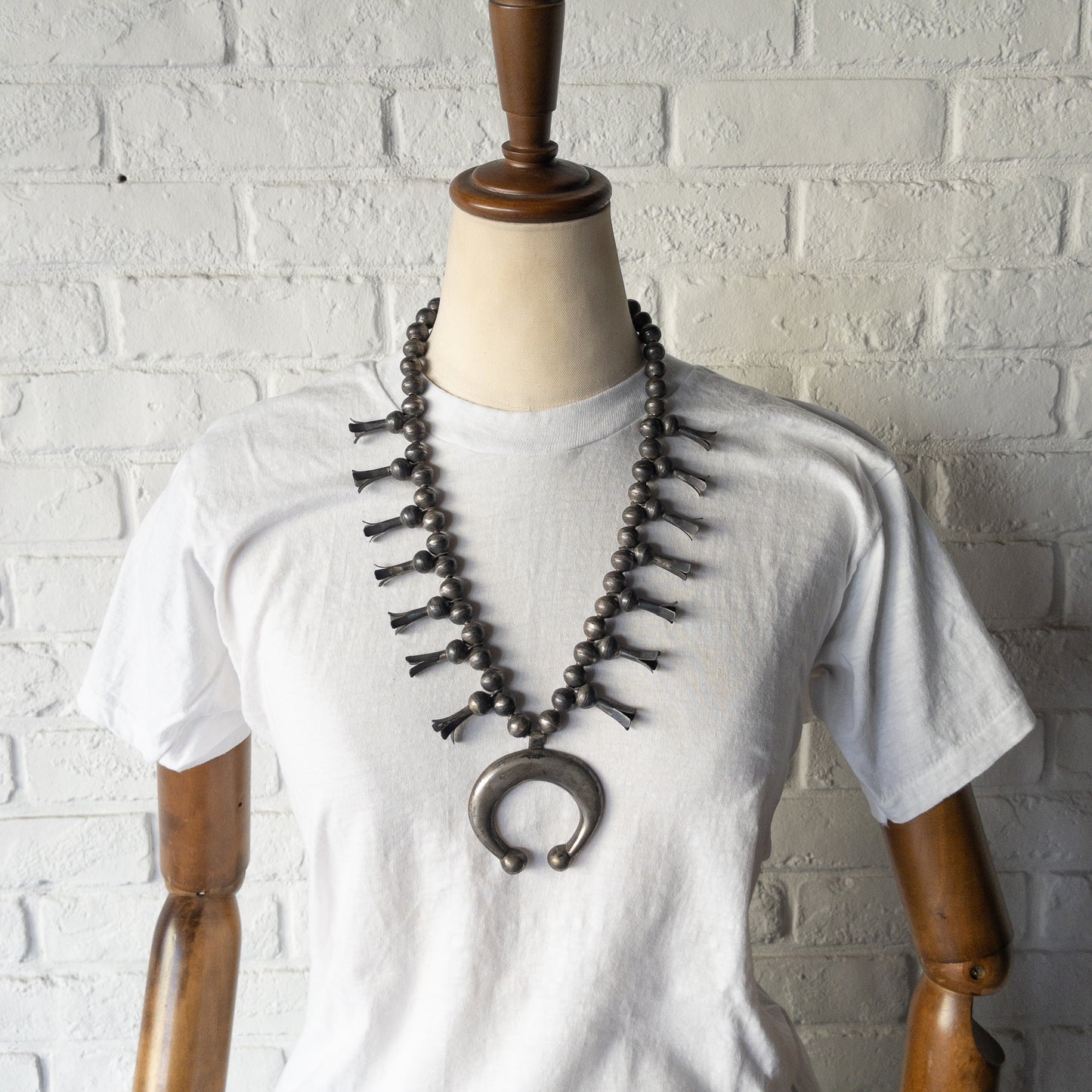 NAVAJO SILVER SQUASH BLOSSOM NAJA NECKLACE c.1930