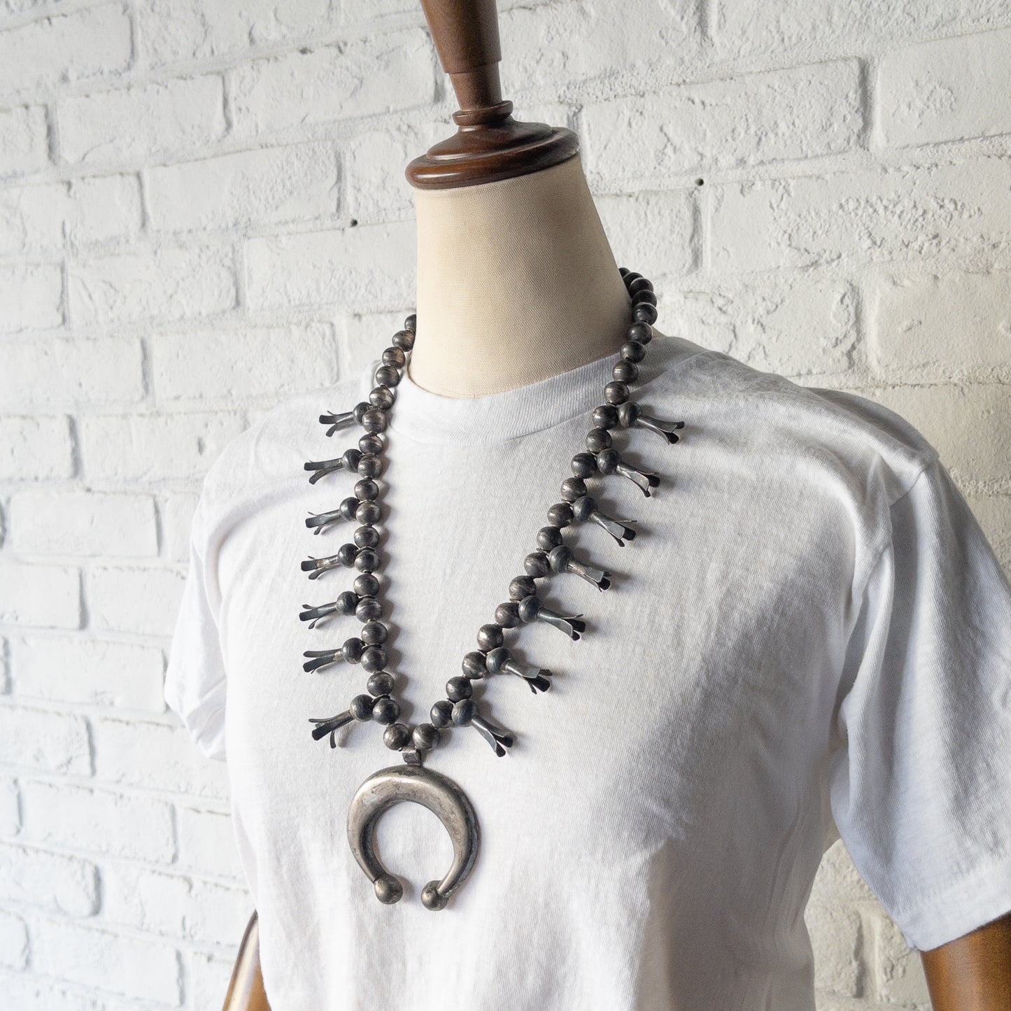 NAVAJO SILVER SQUASH BLOSSOM NAJA NECKLACE c.1930