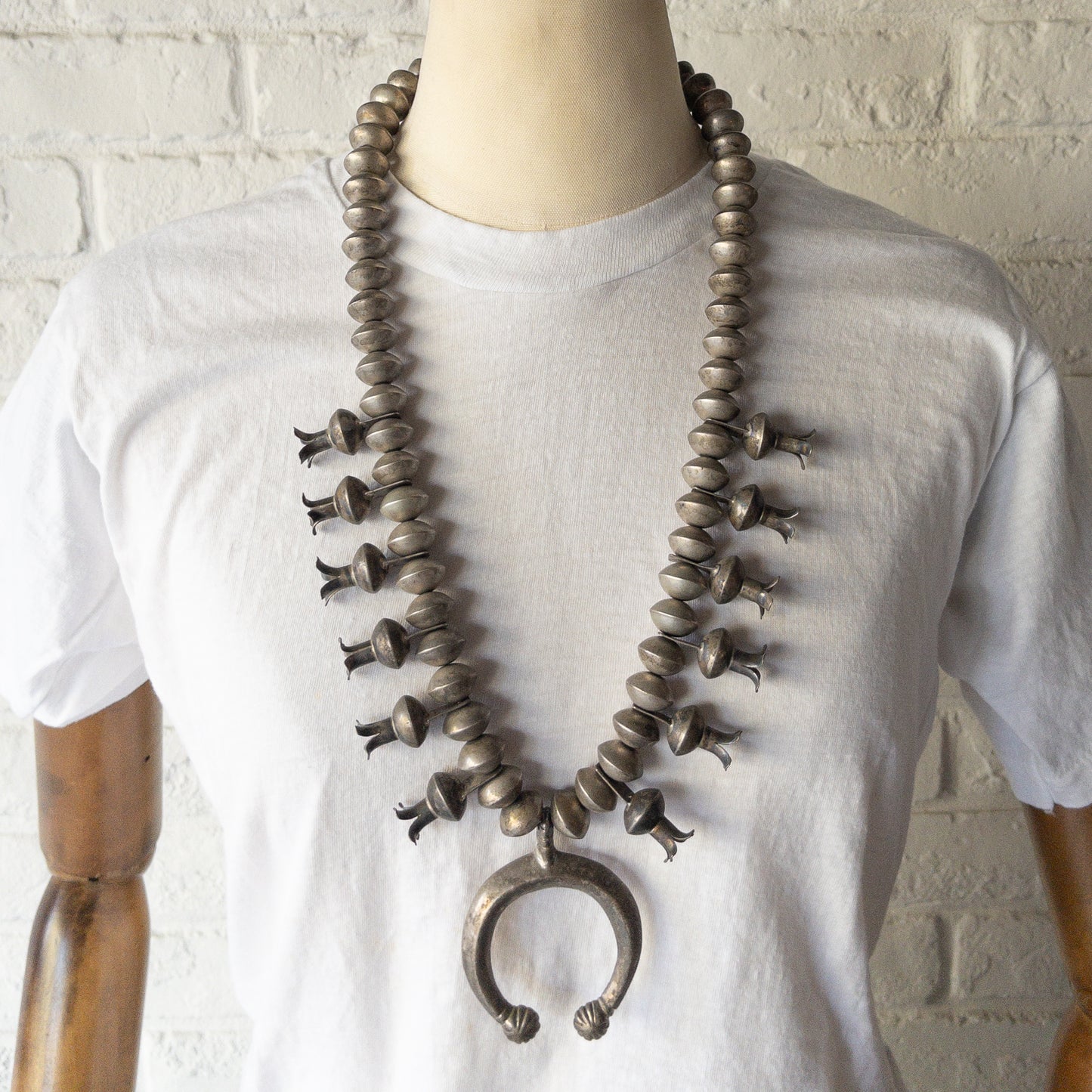 NAVAJO SILVER SQUASH BLOSSOM NAJA NECKLACE c.1950