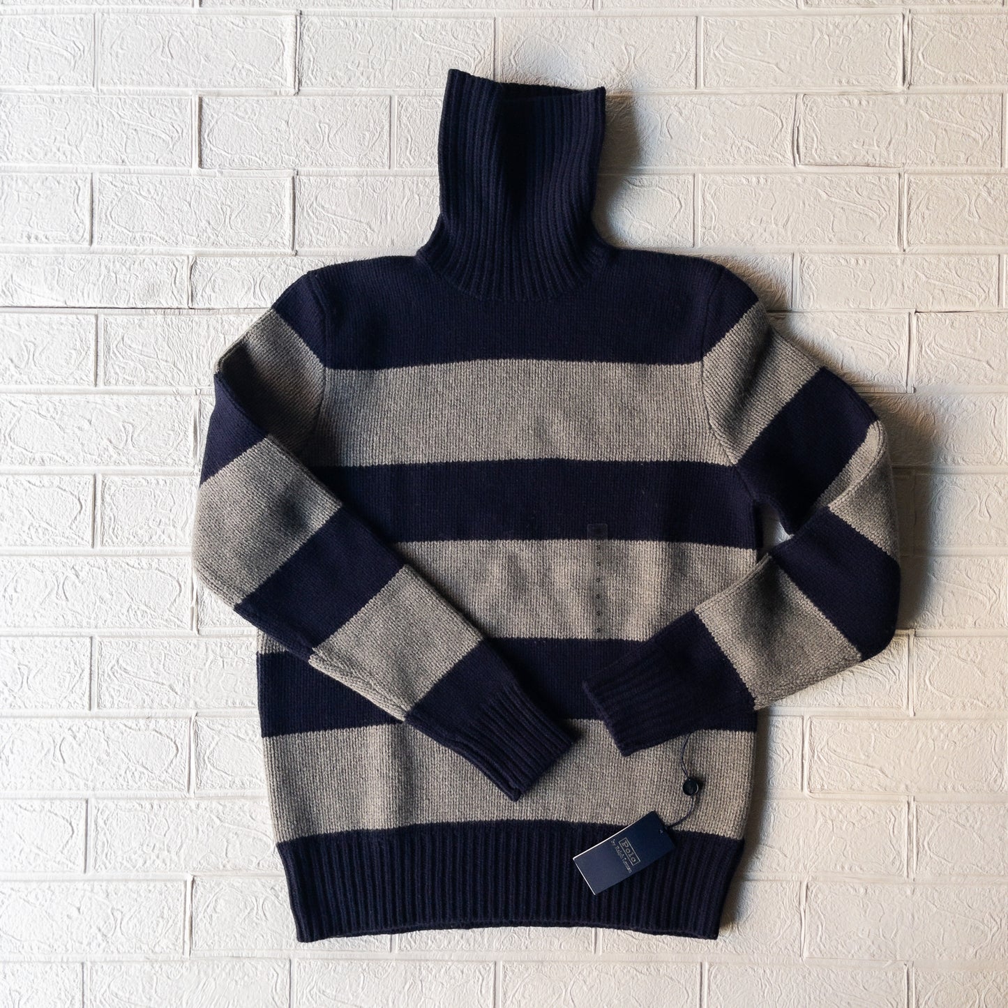 POLO RALPH LAUREN WOOL CASHIMERE STRIPE TURTLE KNIT
