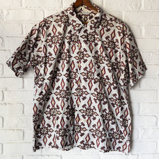 WASH'N WEAR BATIK/FINE PRINT BOX SHIRTS 50'-60'S DEAD STOCK