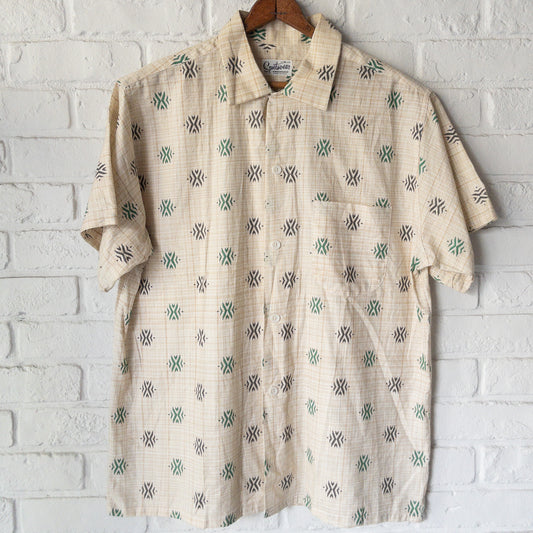 SPORTS WEAR FINE PATTERN PRINT BOX STYLE SHORT SHIRTS 50'S DEAD STOCK