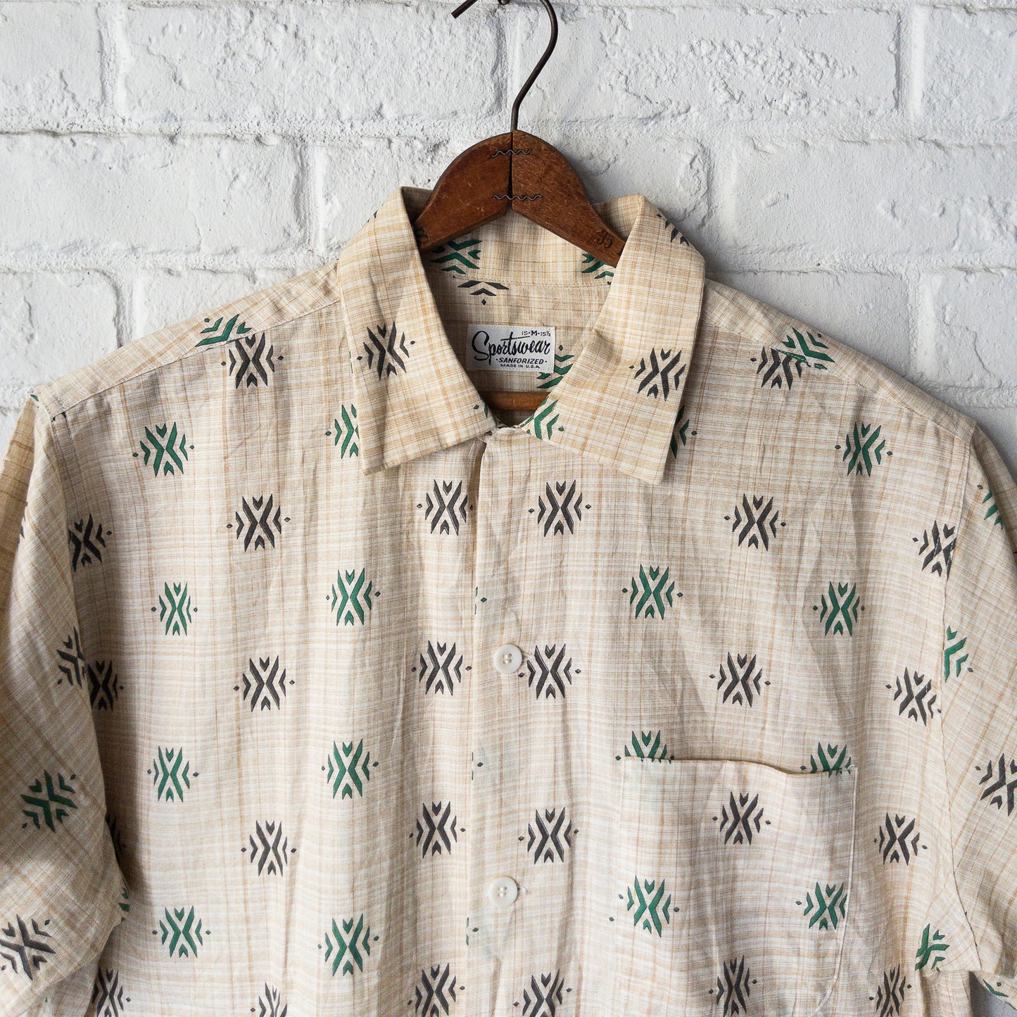 SPORTS WEAR FINE PATTERN PRINT BOX STYLE SHORT SHIRTS 50'S DEAD STOCK