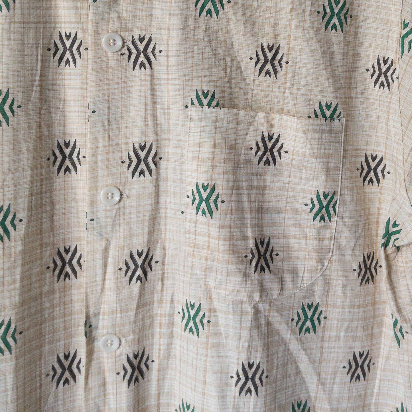 SPORTS WEAR FINE PATTERN PRINT BOX STYLE SHORT SHIRTS 50'S DEAD STOCK