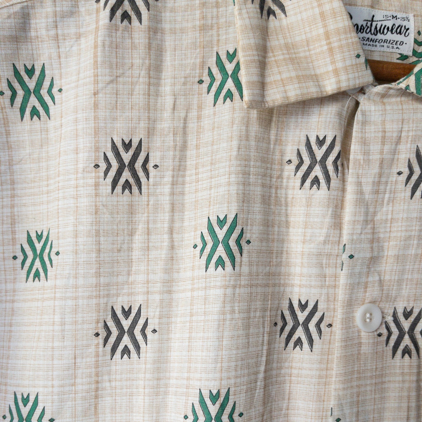 SPORTS WEAR FINE PATTERN PRINT BOX STYLE SHORT SHIRTS 50'S DEAD STOCK