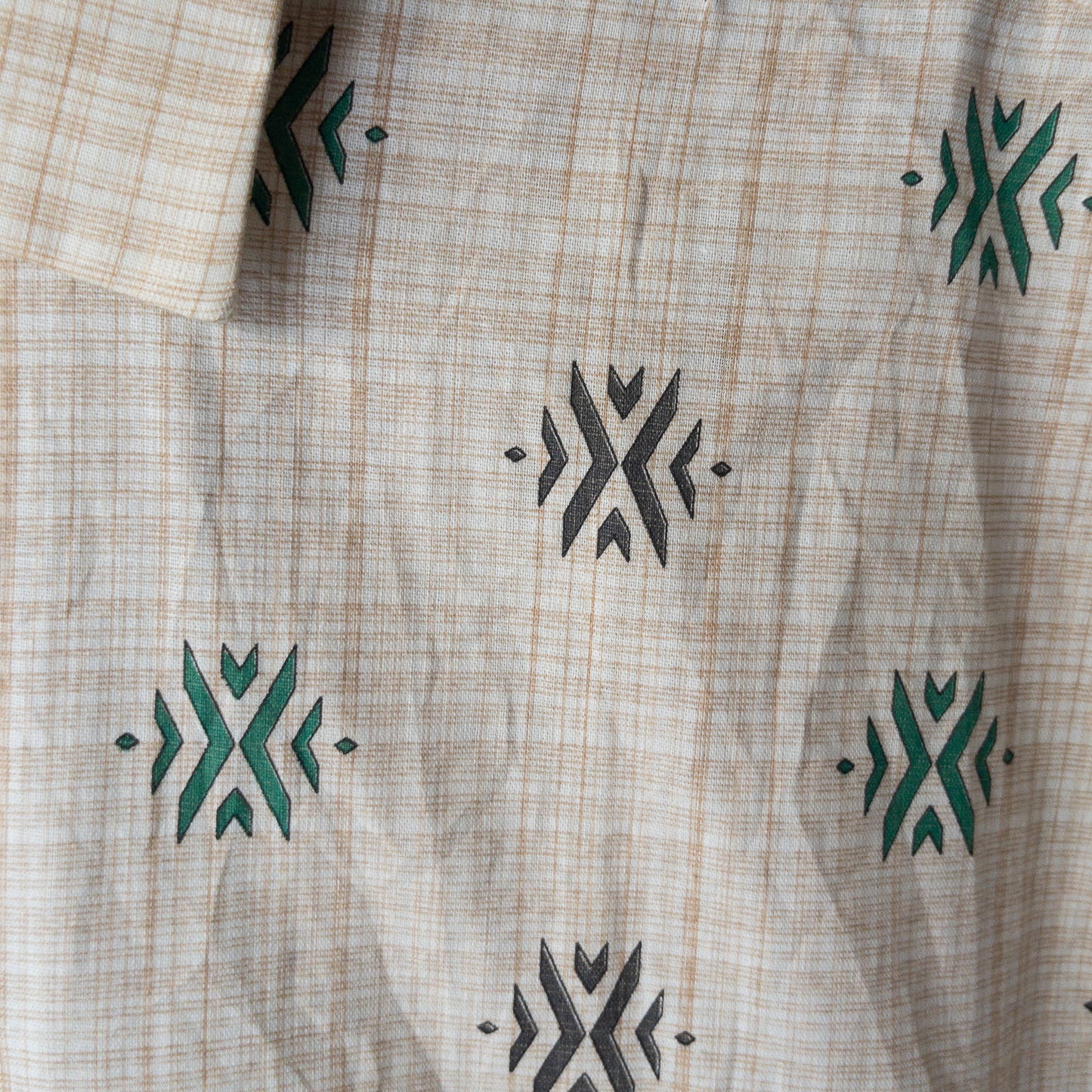 SPORTS WEAR FINE PATTERN PRINT BOX STYLE SHORT SHIRTS 50'S DEAD STOCK