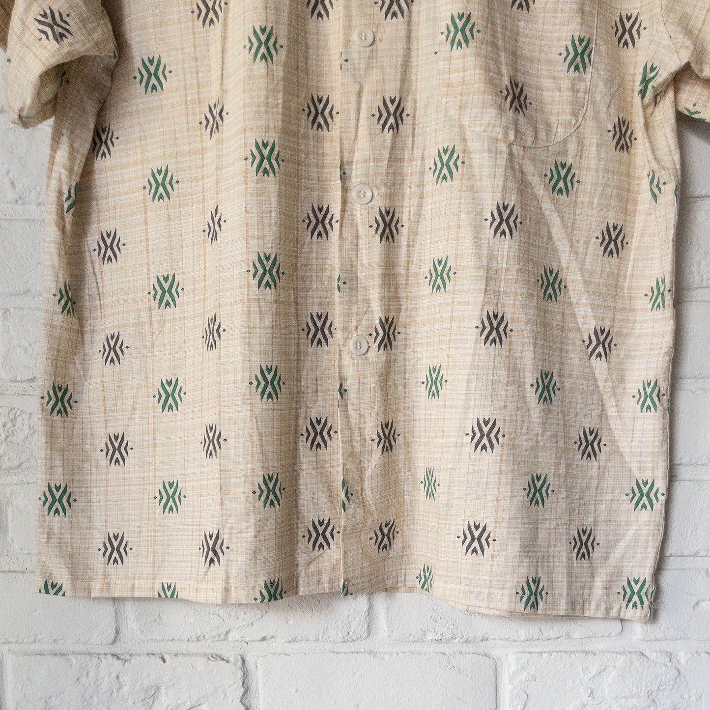 SPORTS WEAR FINE PATTERN PRINT BOX STYLE SHORT SHIRTS 50'S DEAD STOCK