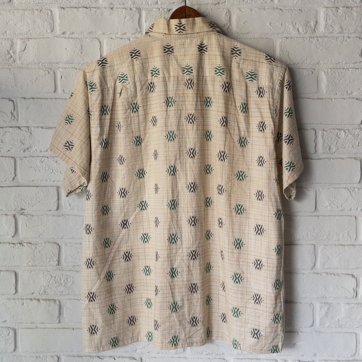 SPORTS WEAR FINE PATTERN PRINT BOX STYLE SHORT SHIRTS 50'S DEAD STOCK