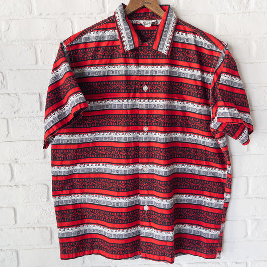 BRENT WOOD POLINESIA STRIPE DYED INK PRINT BOX SHIRTS VINTAGE 50'S
