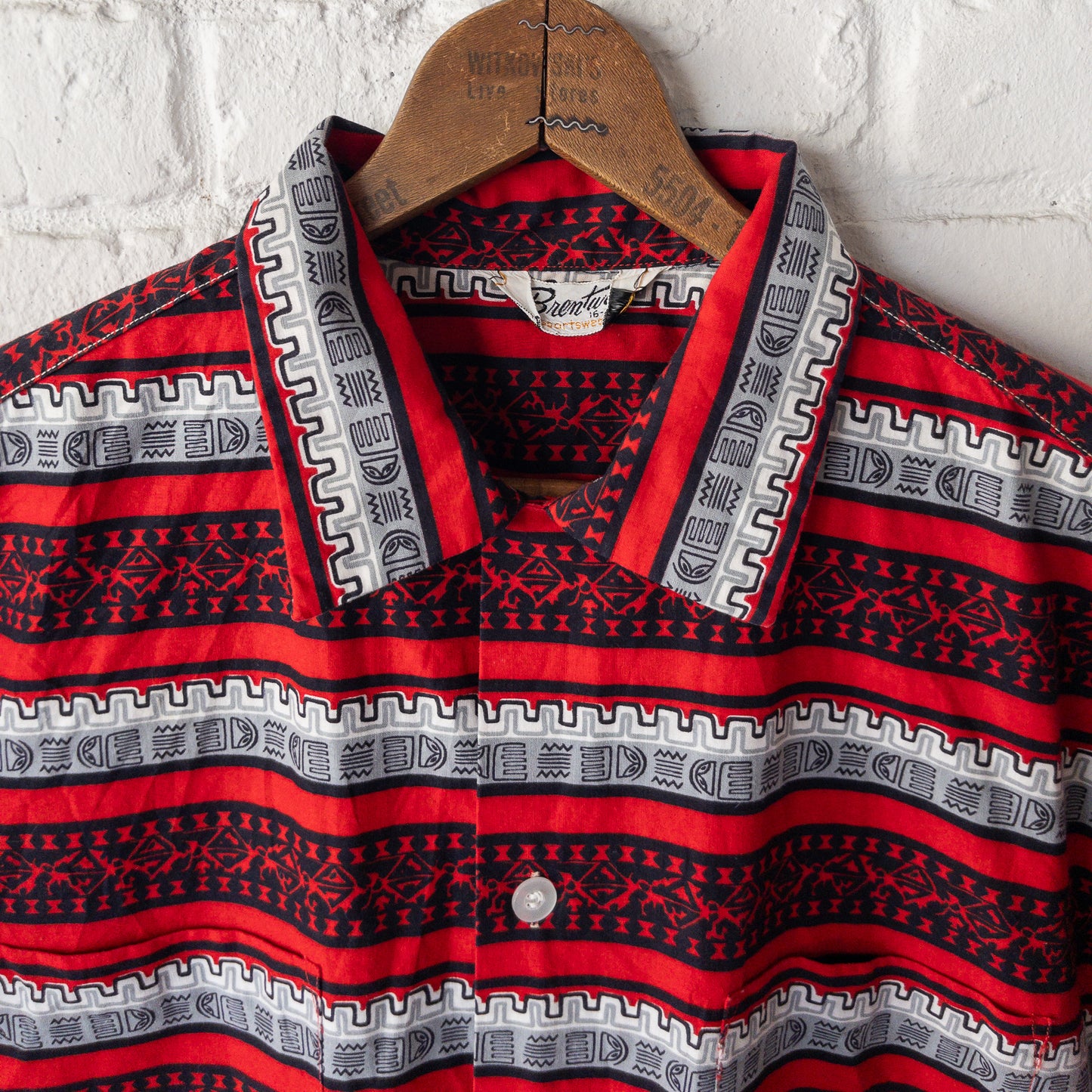 BRENT WOOD POLINESIA STRIPE DYED INK PRINT BOX SHIRTS VINTAGE 50'S