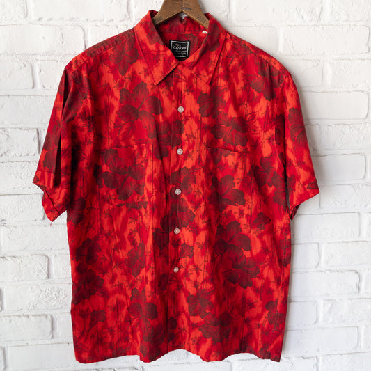 BLOCKS DYED INK FLOWER PRINT BOX SHIRTS 60'S VINTAGE