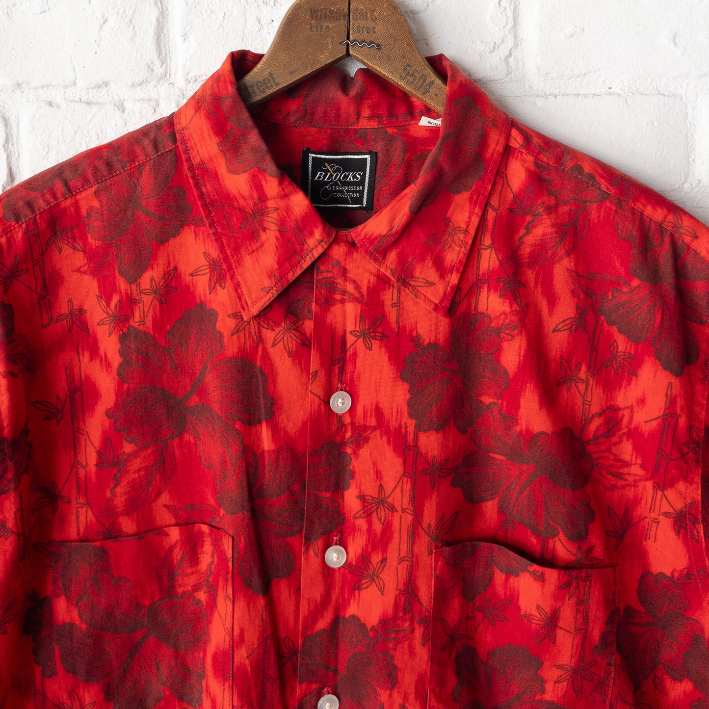 BLOCKS DYED INK FLOWER PRINT BOX SHIRTS 60'S VINTAGE