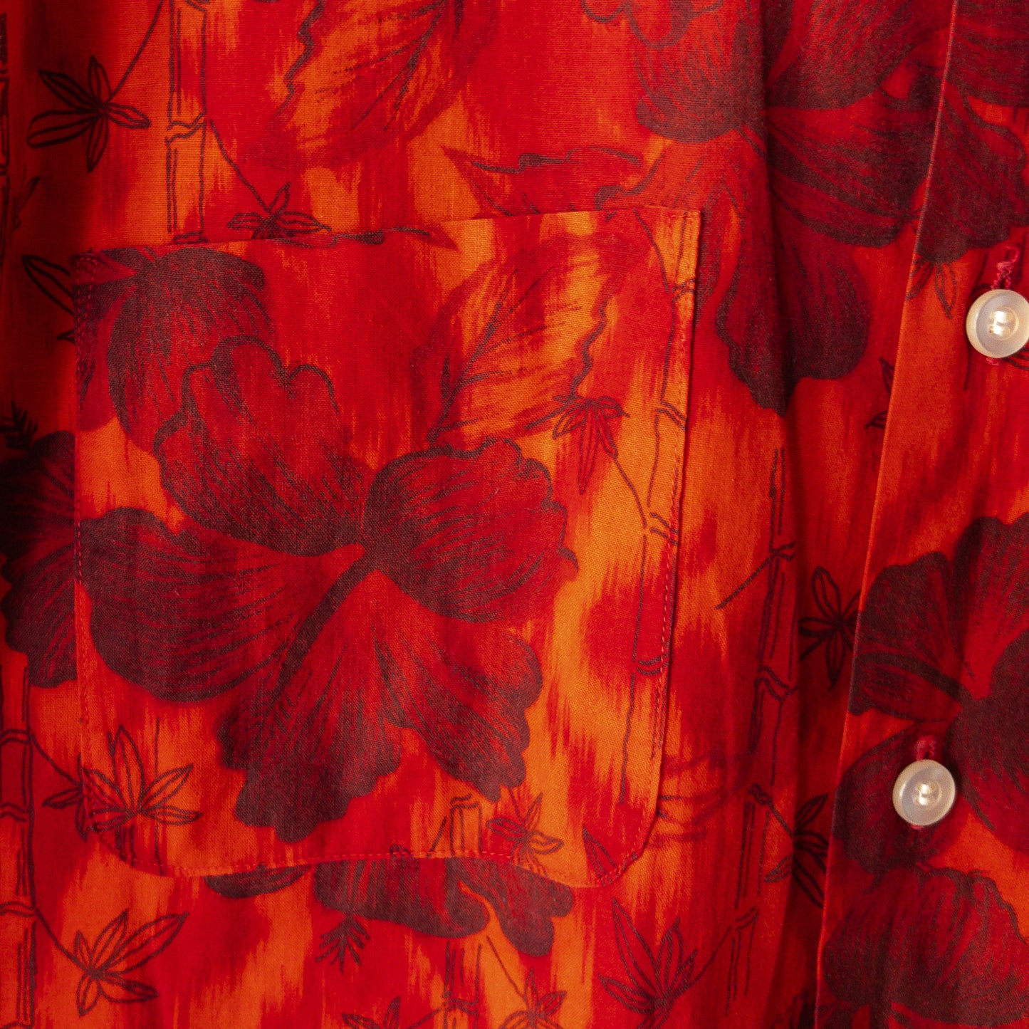 BLOCKS DYED INK FLOWER PRINT BOX SHIRTS 60'S VINTAGE