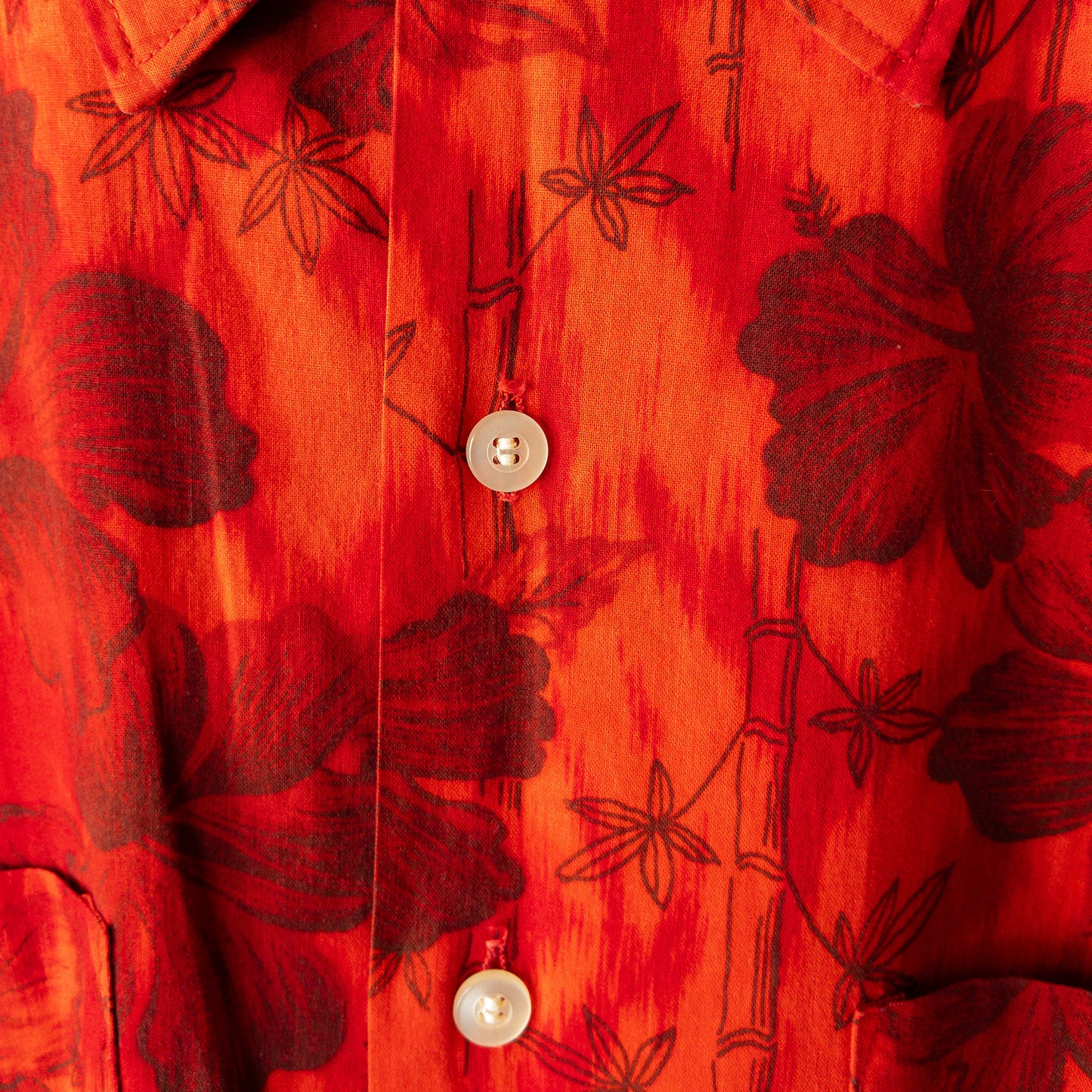 BLOCKS DYED INK FLOWER PRINT BOX SHIRTS 60'S VINTAGE