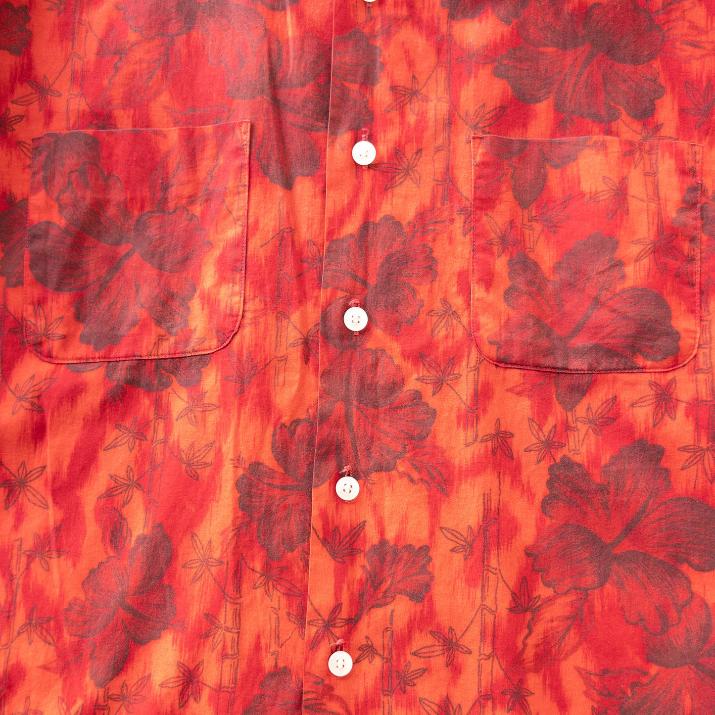 BLOCKS DYED INK FLOWER PRINT BOX SHIRTS 60'S VINTAGE
