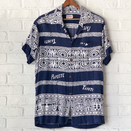 FELIX TAHITI POLINESIAN SAMOADYED INK  PRINT SHIRTS VINTAGE 50'S