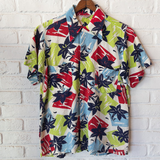 SEAWANEE FLORIDA FLOWER PRINT SEERSUCKER SHIRT VINTAGE 40'S
