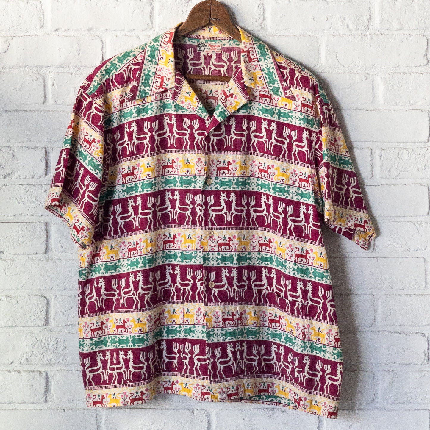 AUMOUR GRIP TRADITIONAL FOLK ART PRINT BOX UNDER POCKET SHIRTS 40'S VINTAGE