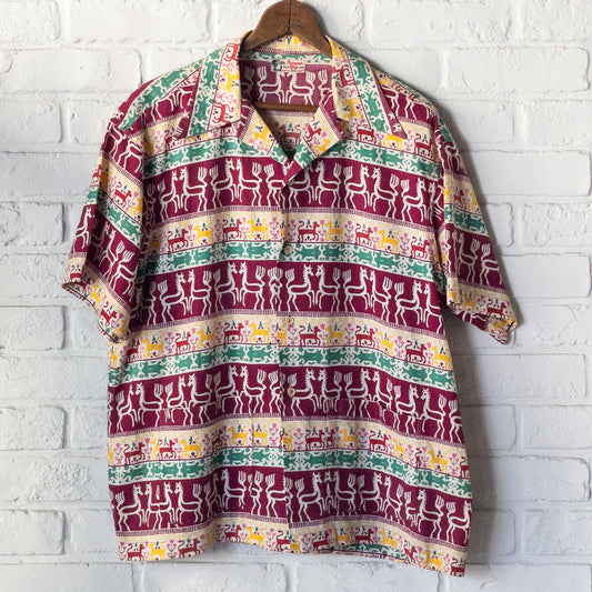 AUMOUR GRIP TRADITIONAL FOLK ART PRINT  BOX UNDER POCKET SHIRTS 40'S VINTAGE