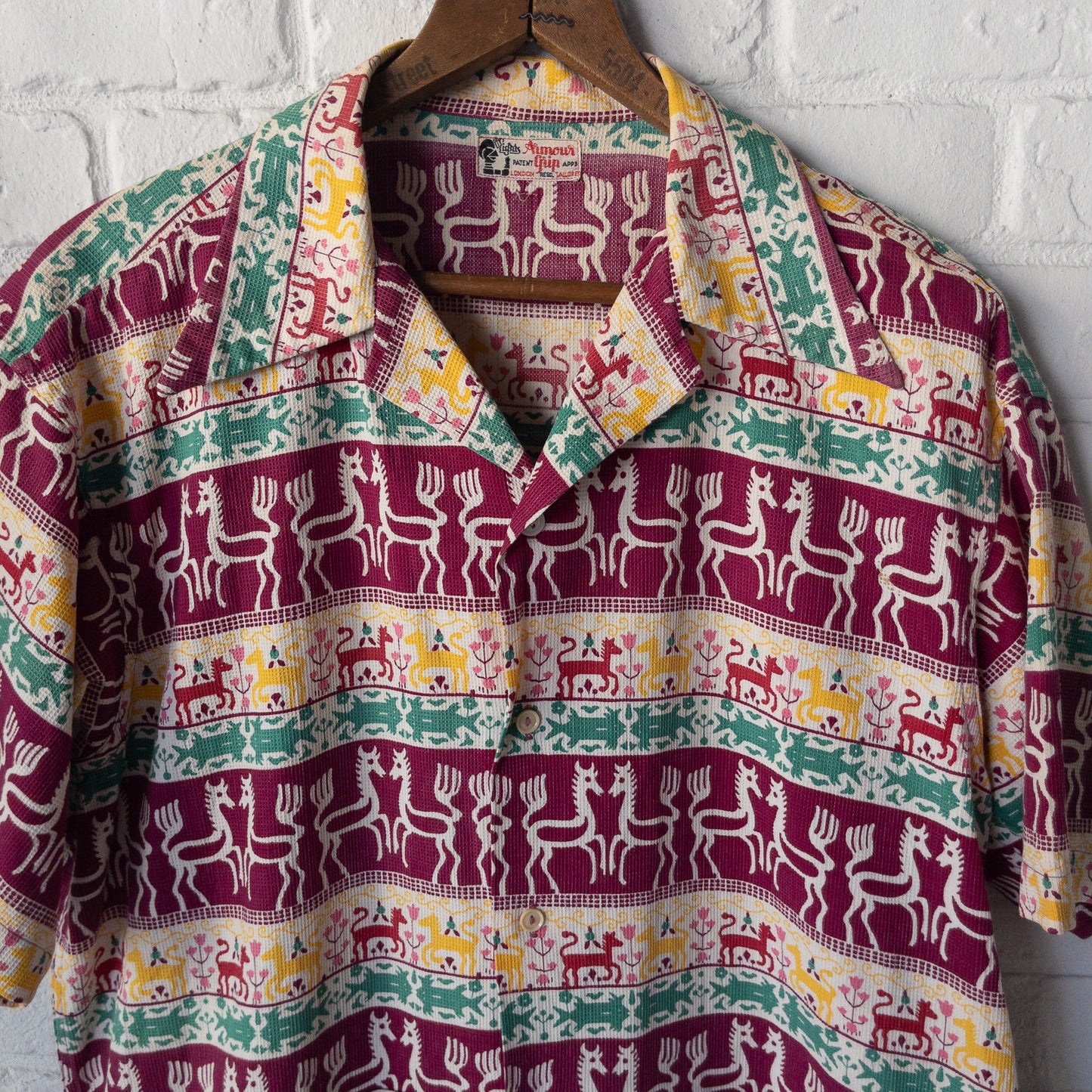 AUMOUR GRIP TRADITIONAL FOLK ART PRINT BOX UNDER POCKET SHIRTS 40'S VINTAGE