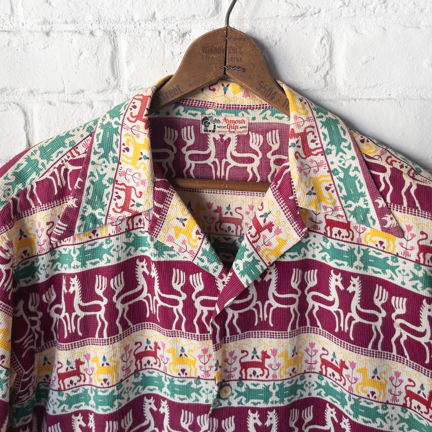 AUMOUR GRIP TRADITIONAL FOLK ART PRINT BOX UNDER POCKET SHIRTS 40'S VINTAGE