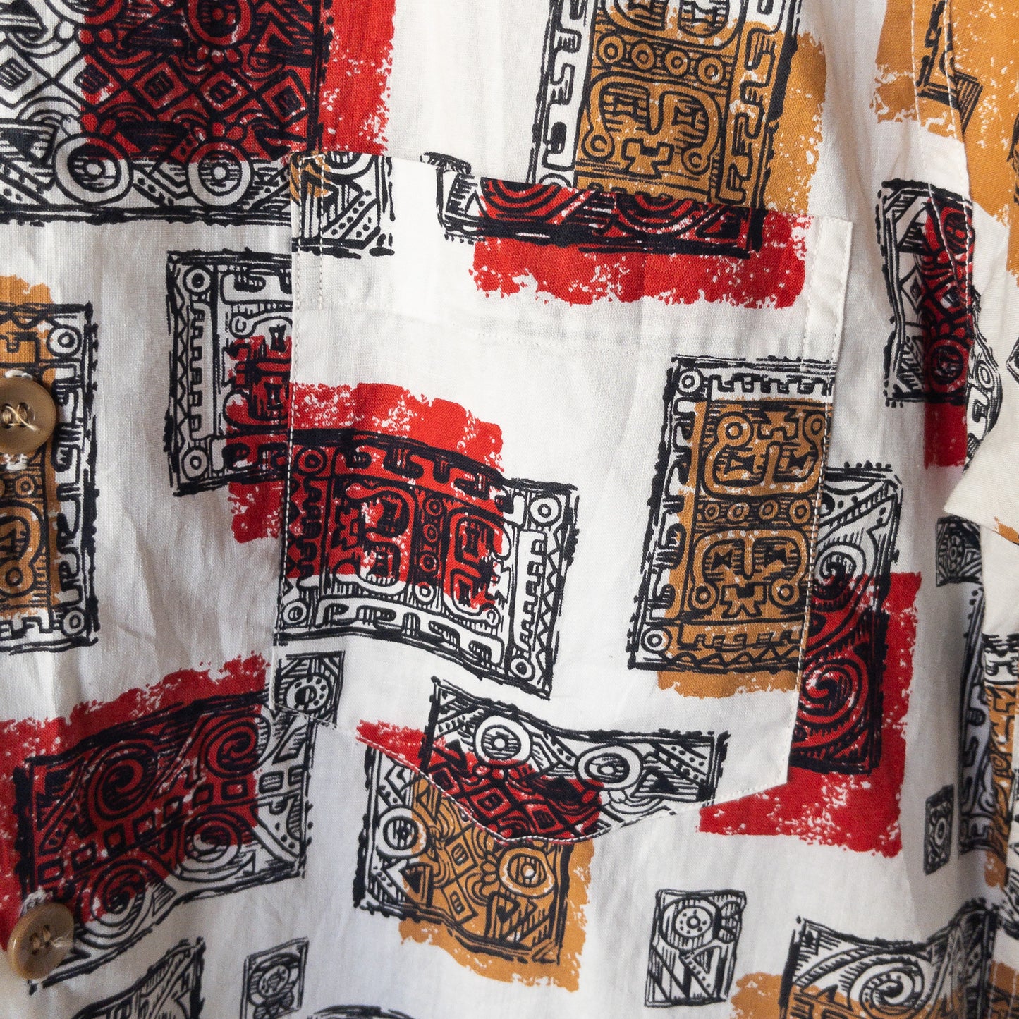 SPORTS WEAR ATOMIC/SQUIGGLE PATTERN PRINT BOX STYLE SHORT SHIRTS 50'S DEAD STOCK