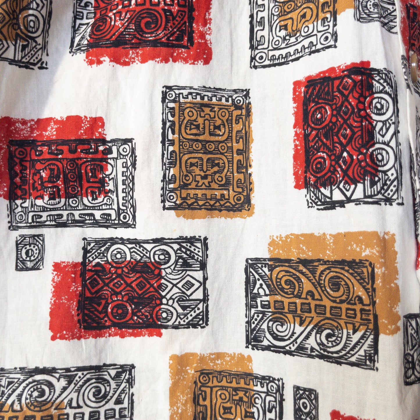 SPORTS WEAR ATOMIC/SQUIGGLE PATTERN PRINT BOX STYLE SHORT SHIRTS 50'S DEAD STOCK