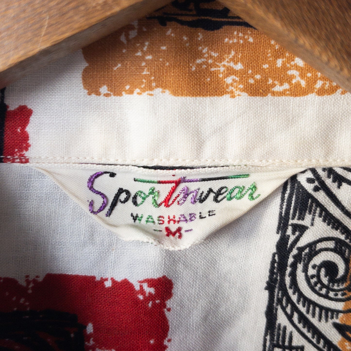 SPORTS WEAR ATOMIC/SQUIGGLE PATTERN PRINT BOX STYLE SHORT SHIRTS 50'S DEAD STOCK