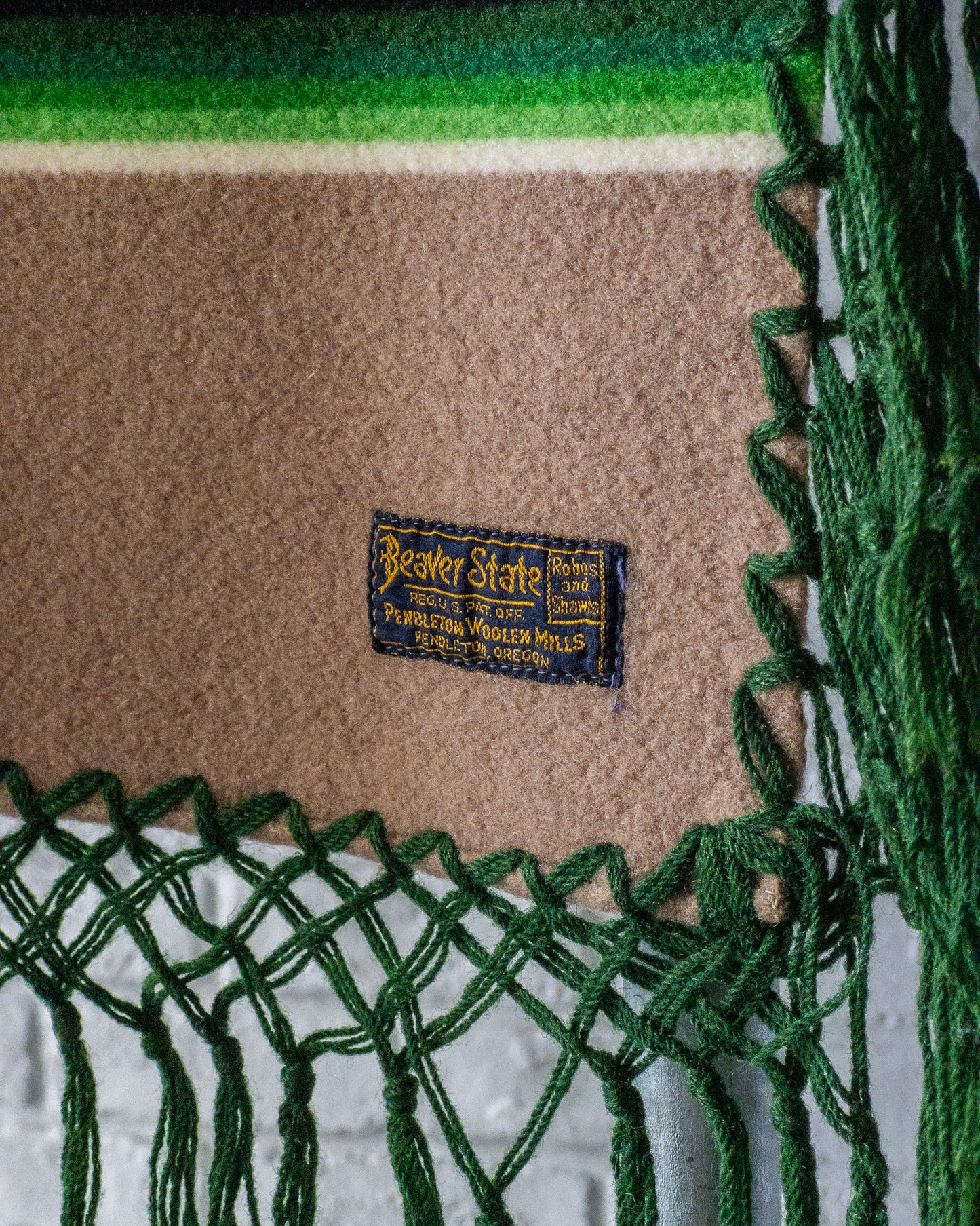PENDLETON GREEN WOOL BLANKET 1940'S VINTAGE
