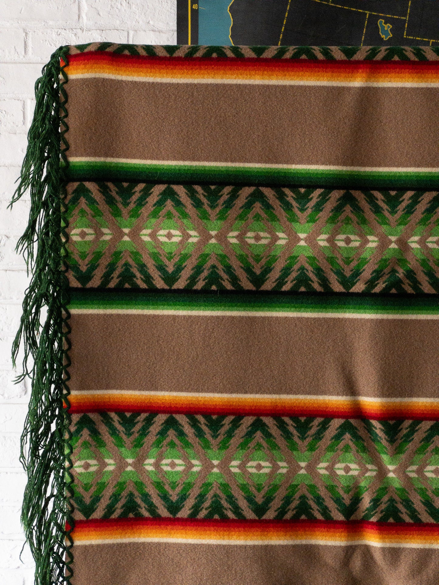PENDLETON GREEN WOOL BLANKET 1940'S VINTAGE