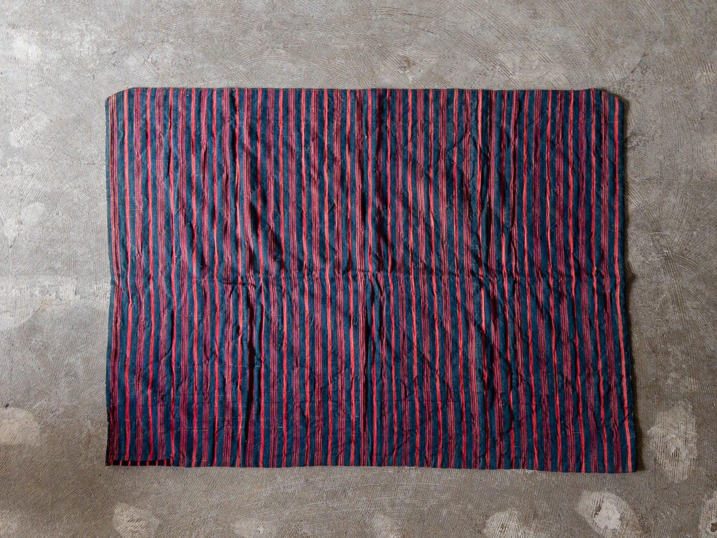 FRENCH INDIGO RUG RED STRIPE 1870'S VINTAGE