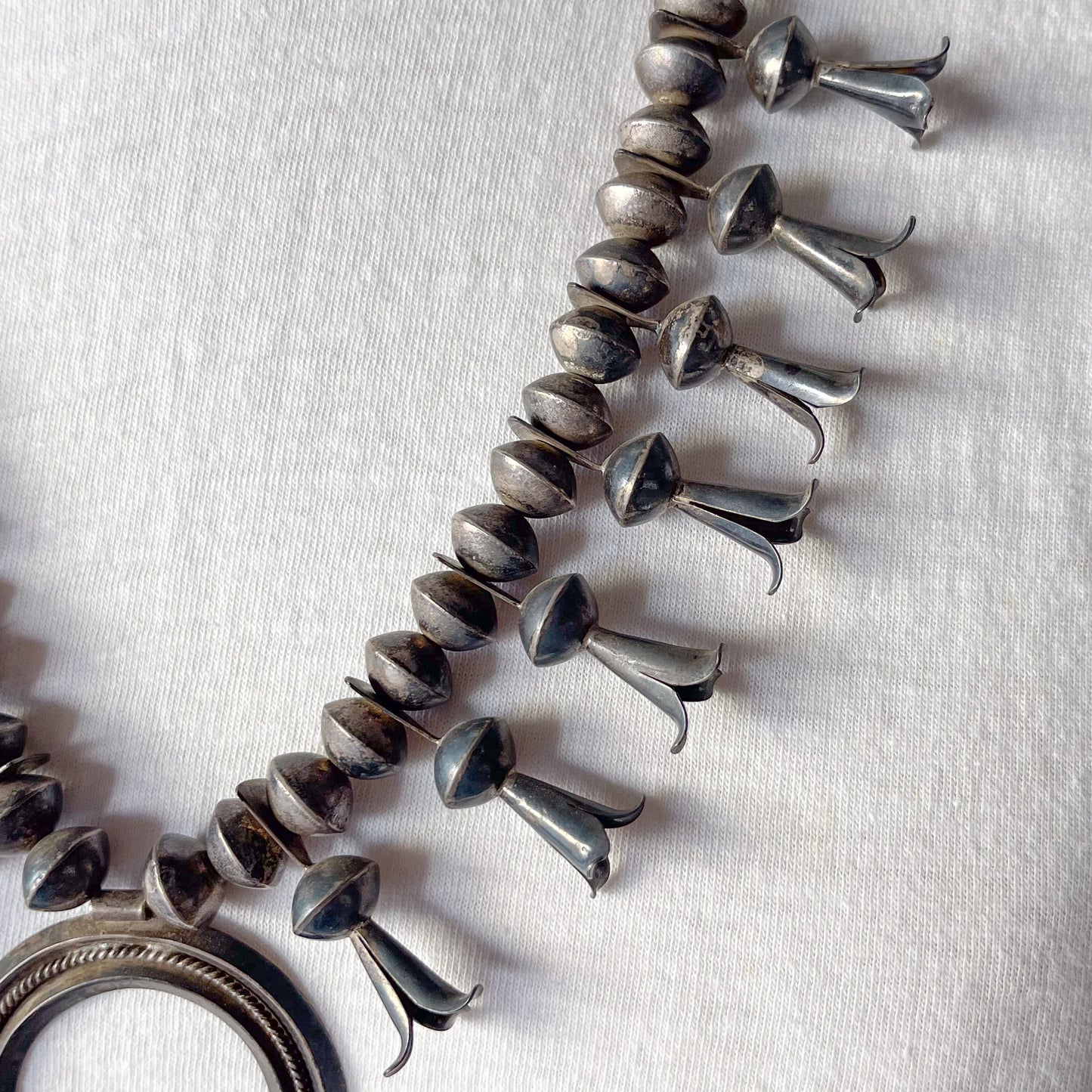 NAVAJO SILVER SQUASH BLOSSOM NAJA NECKLACE c.1940