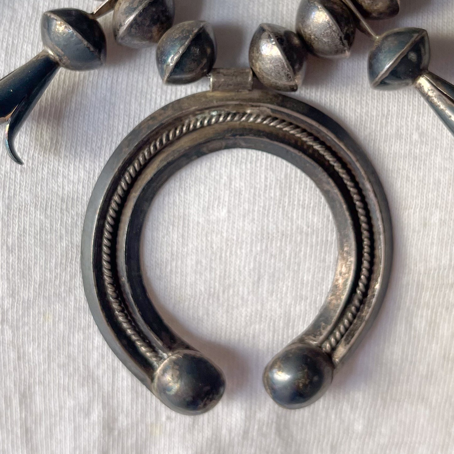 NAVAJO SILVER SQUASH BLOSSOM NAJA NECKLACE c.1940
