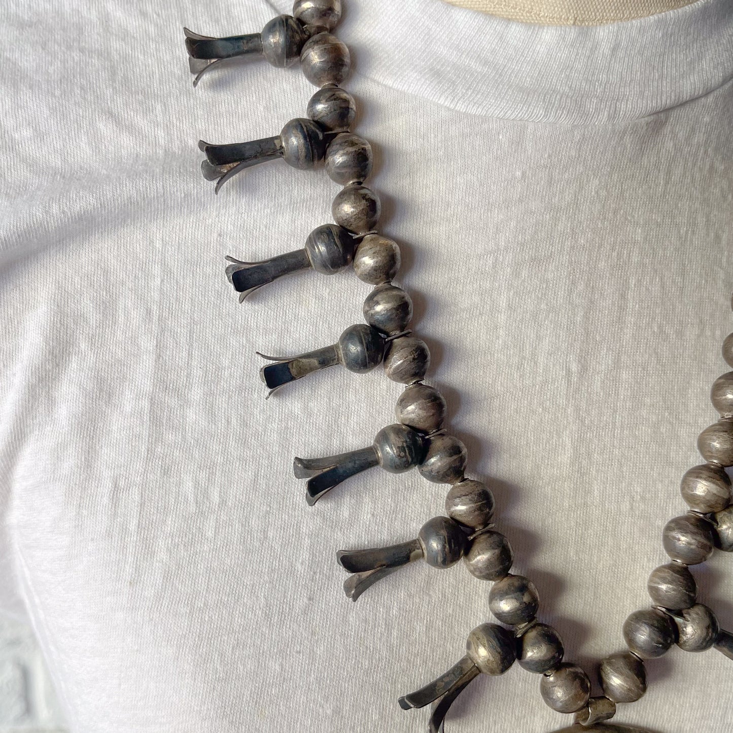 NAVAJO SILVER SQUASH BLOSSOM NAJA NECKLACE c.1930