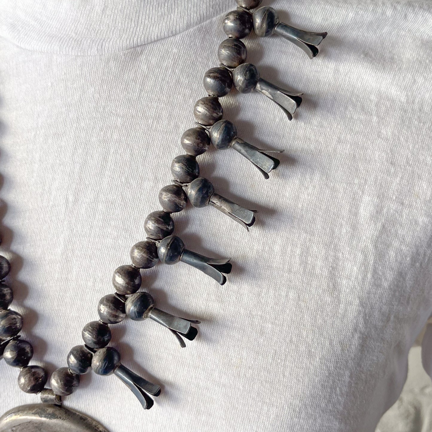 NAVAJO SILVER SQUASH BLOSSOM NAJA NECKLACE c.1930