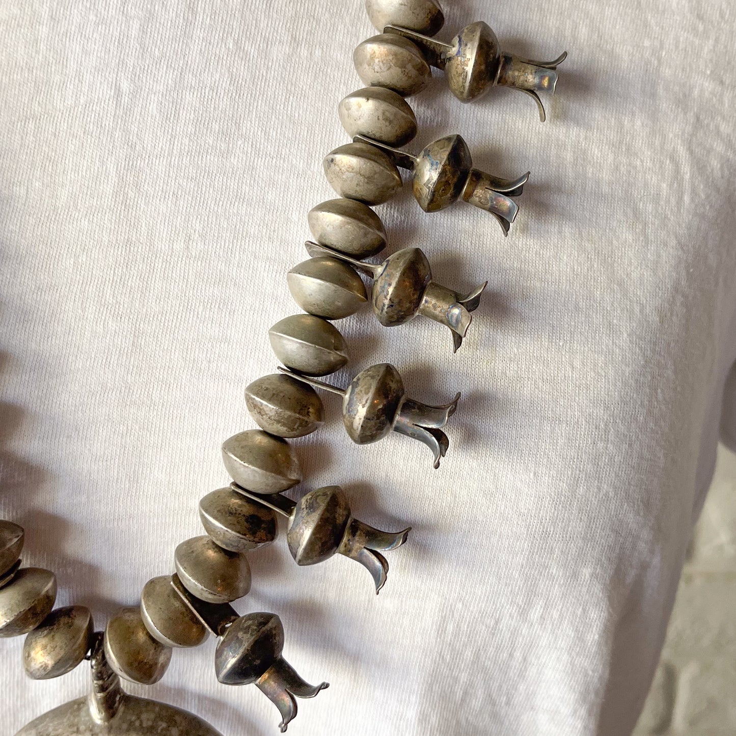 NAVAJO SILVER SQUASH BLOSSOM NAJA NECKLACE c.1950