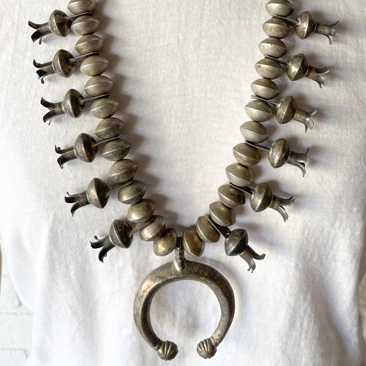 NAVAJO SILVER SQUASH BLOSSOM NAJA NECKLACE c.1950