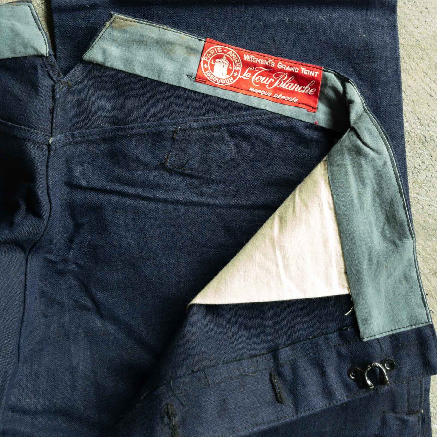 FRENCH INDIGO LINEN PANTS 30's DEAD STOCK