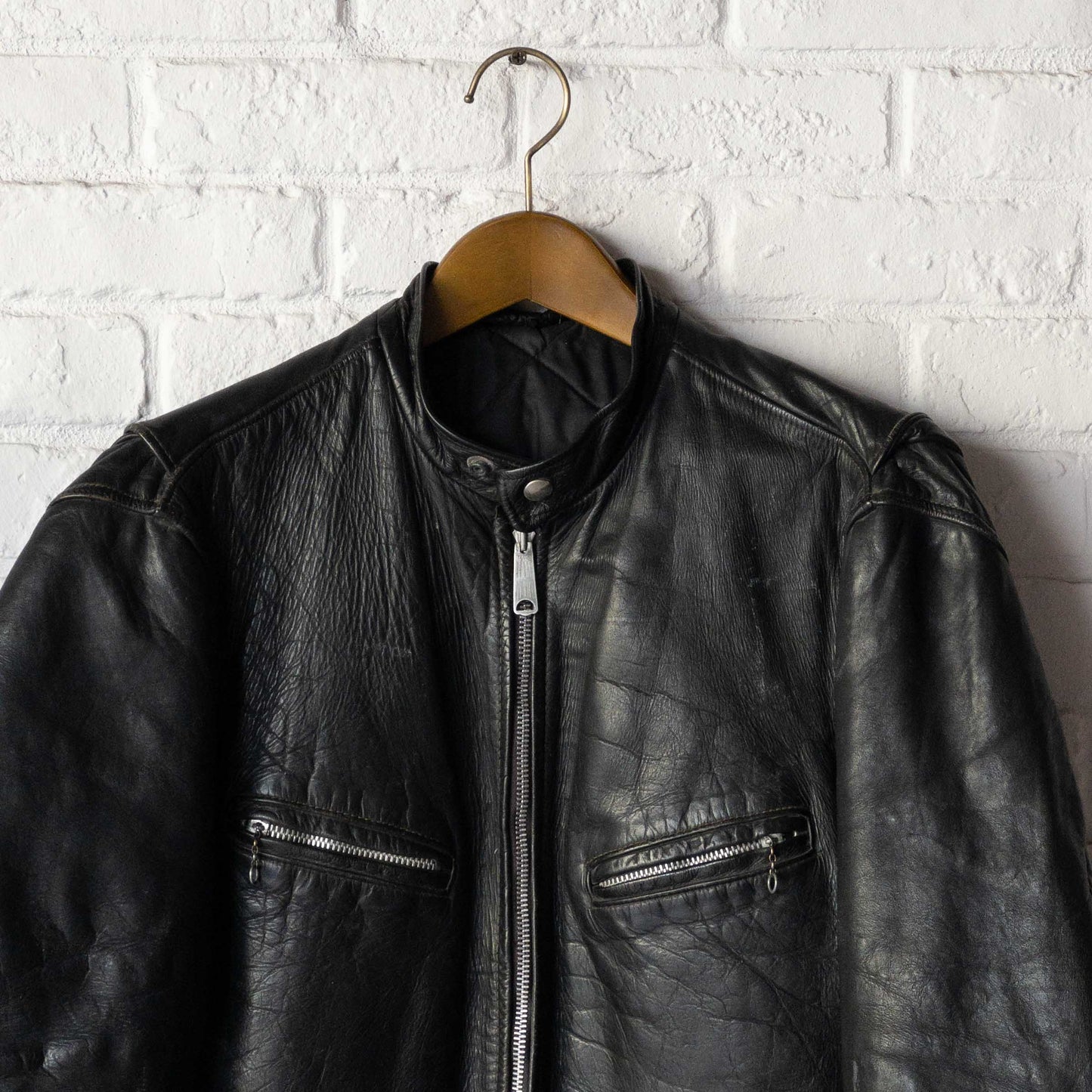 SCHOTT CAFE RACER LEATHER JACKET (42) 1970'S VINTAGE