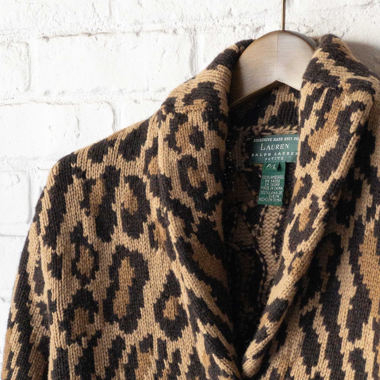 RALPH LAUREN KNIT LEOPARD SHAWL CARDIGAN 1990'S VINTAGE