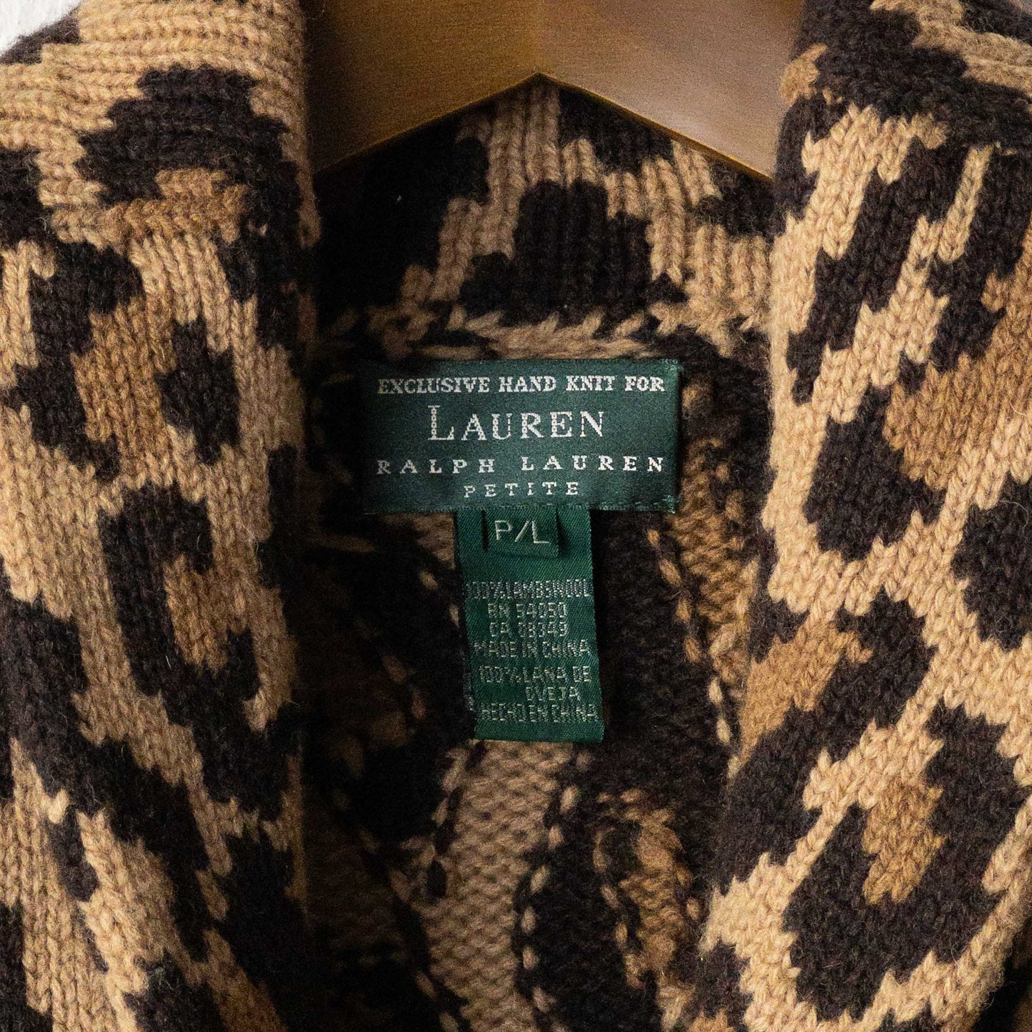RALPH LAUREN KNIT LEOPARD SHAWL CARDIGAN 1990'S VINTAGE