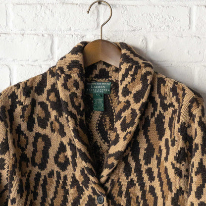 RALPH LAUREN KNIT LEOPARD SHAWL CARDIGAN 1990'S VINTAGE